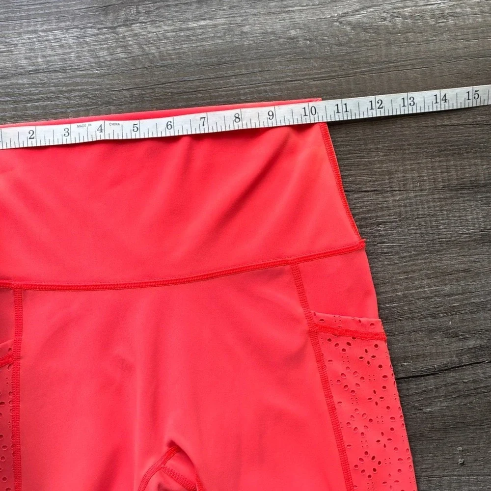 Aerie Neon Coral‎ Eyelet Pocket Bike Shorts S High Rise Athletic Summer *FLAW*